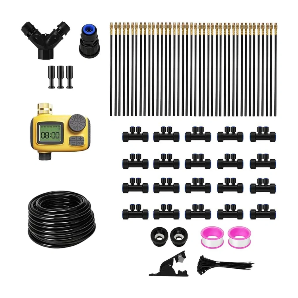MQJIAZHI Automatic Plant Watering Kit, 66FT — complete hardware kit on white