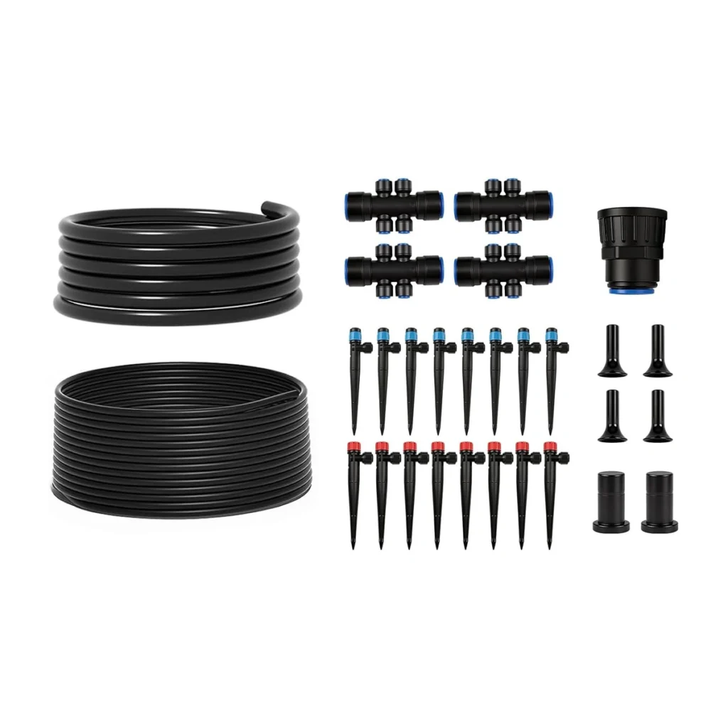 SMIDOLE Drip Irrigation Kit, 100FT — complete hardware kit on white